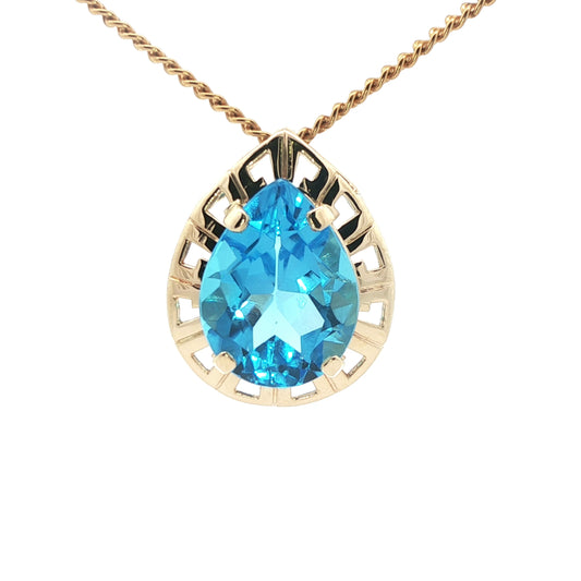14k Yellow Gold Pear-Shaped London Blue Topaz Pendant