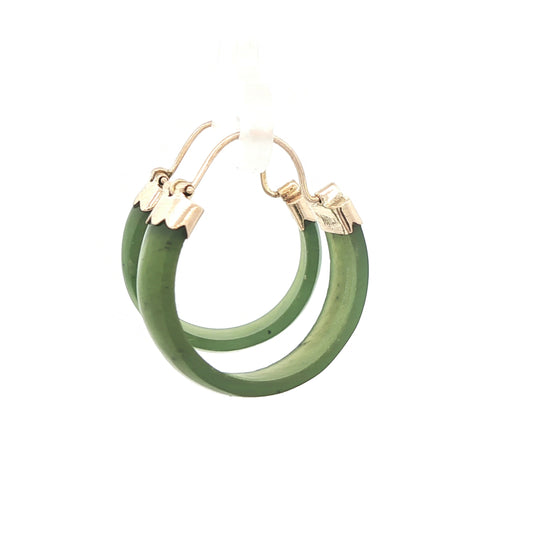c. 1970s Vintage 14K Yellow Gold Natural Green Jade Dangle Earrings – Estate Jewelry