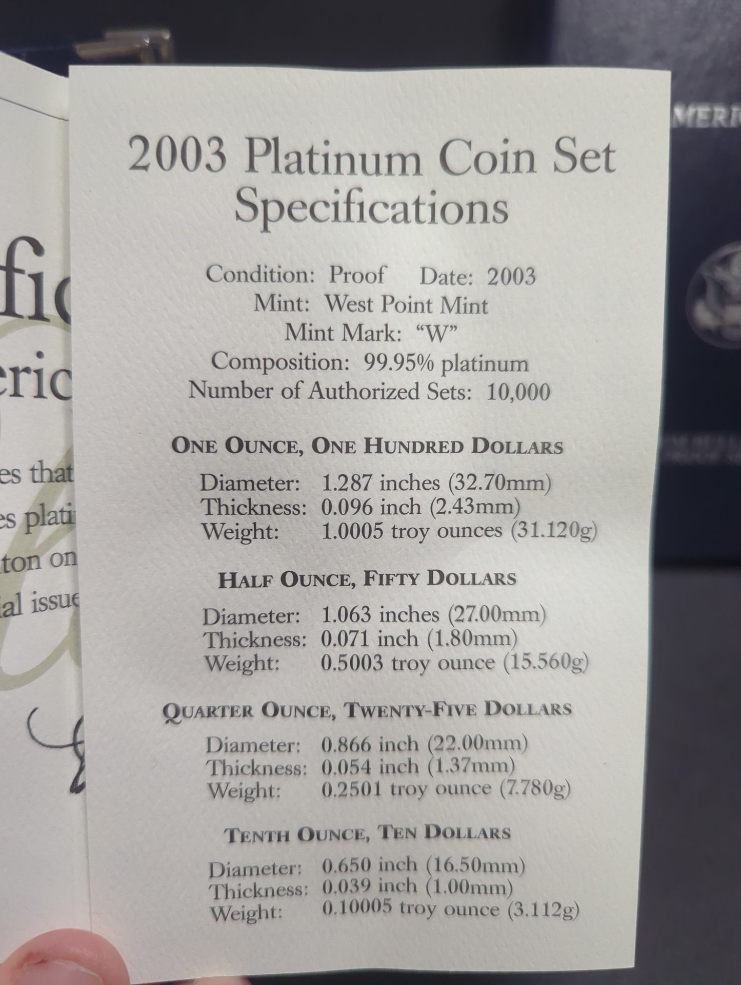 2003 American Eagle Platinum Proof Four-Coin Set