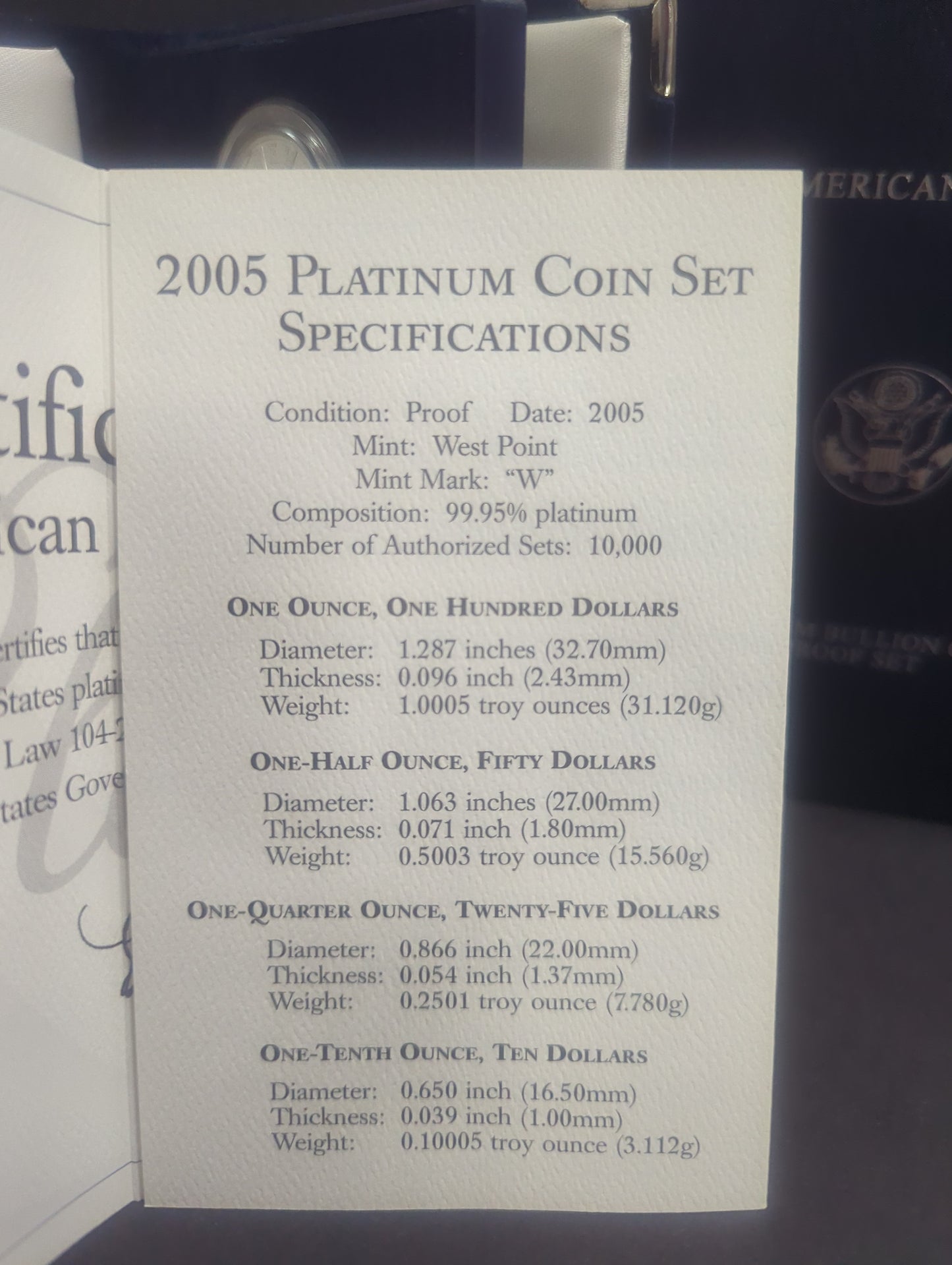 2005 American Eagle Platinum Proof Four-Coin Set