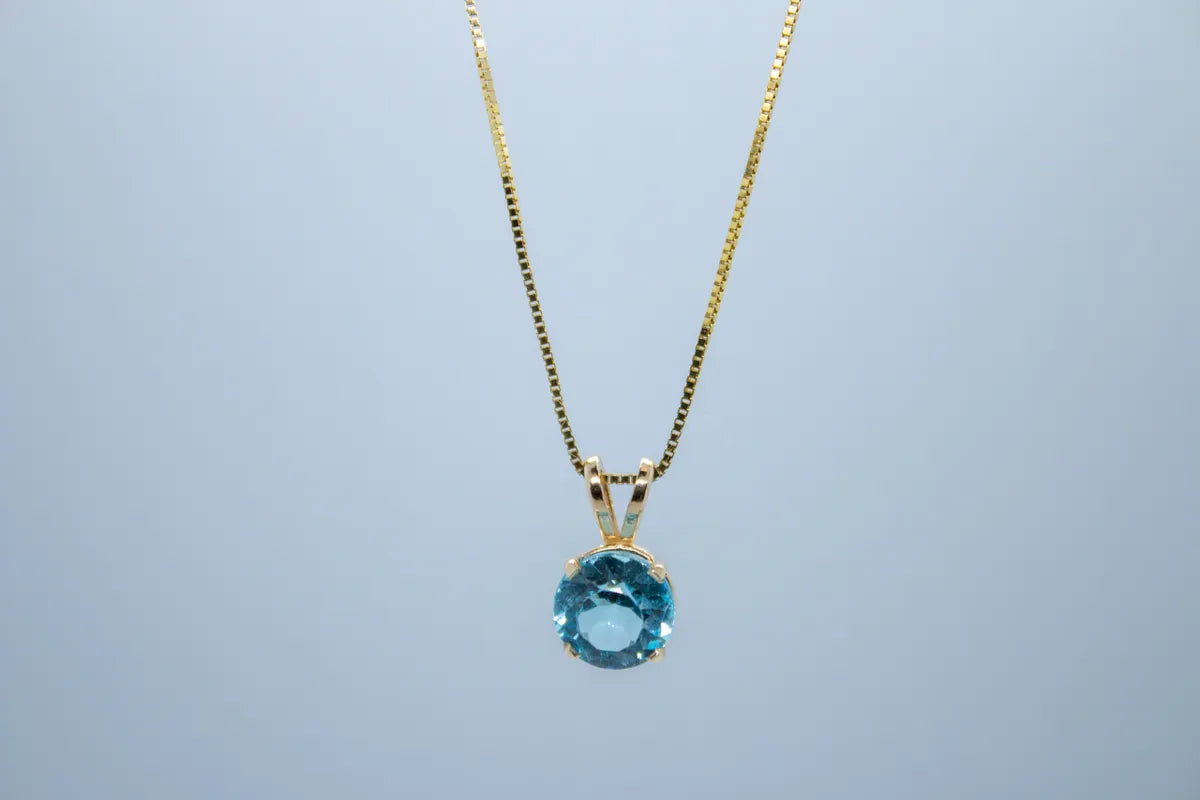 14K Yellow Gold Sky Blue Topaz Necklace