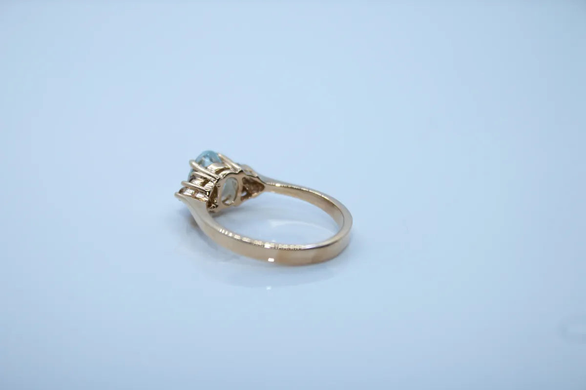 14K Yellow Gold Aquamarine and Diamond Ring