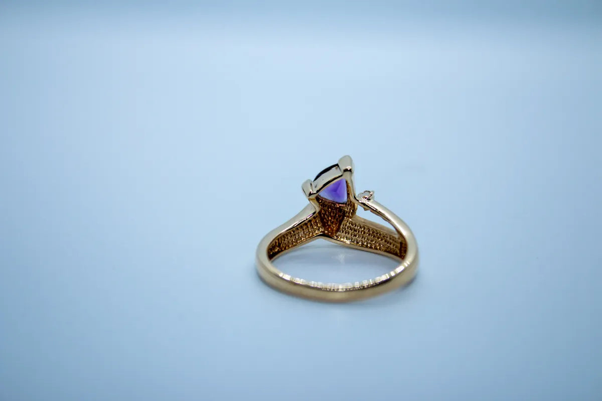 14 K Y/G Amethyst Ring and Onyx with Diamond Accent