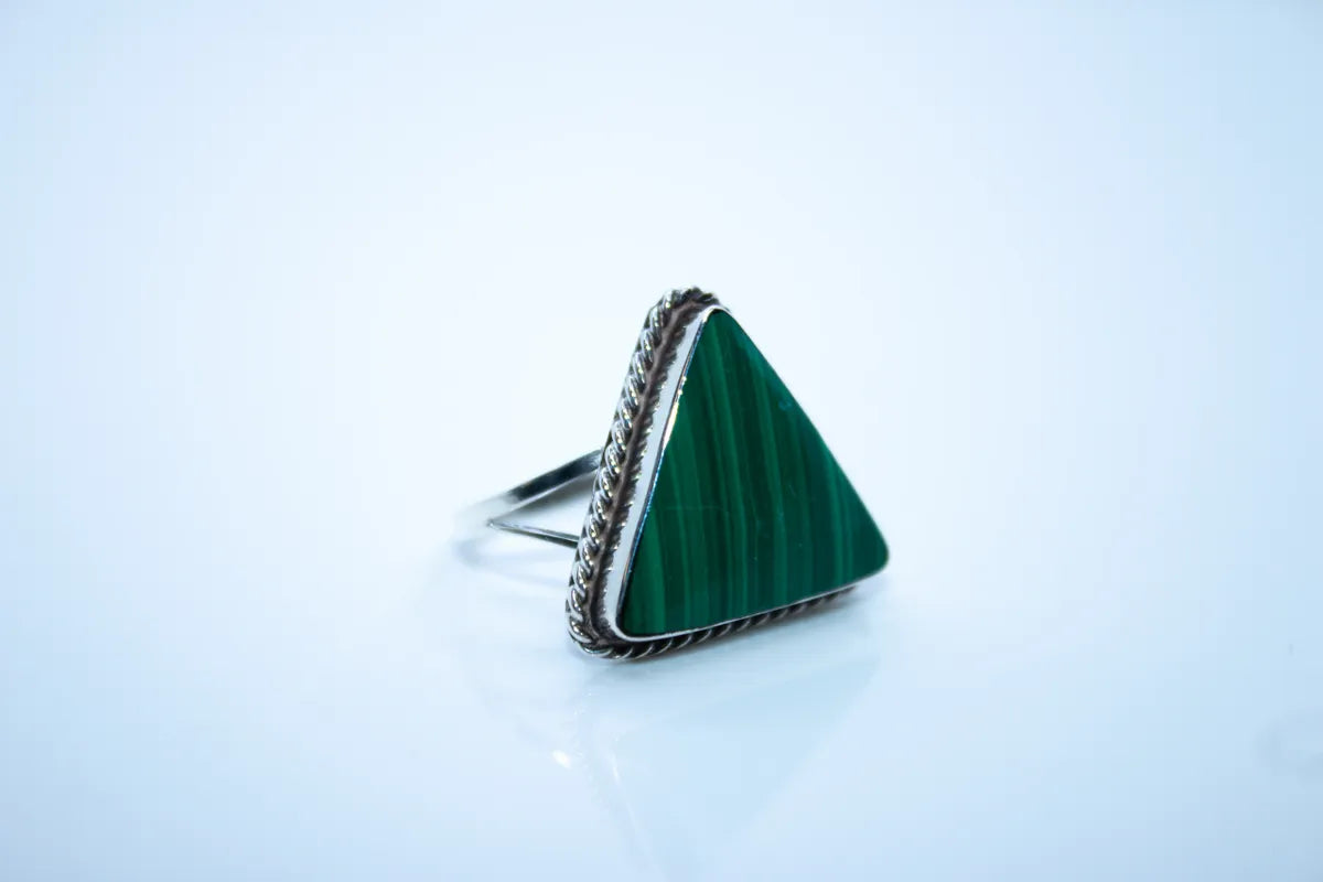 Sterling Silver Malachite Triangle Shaped Ring