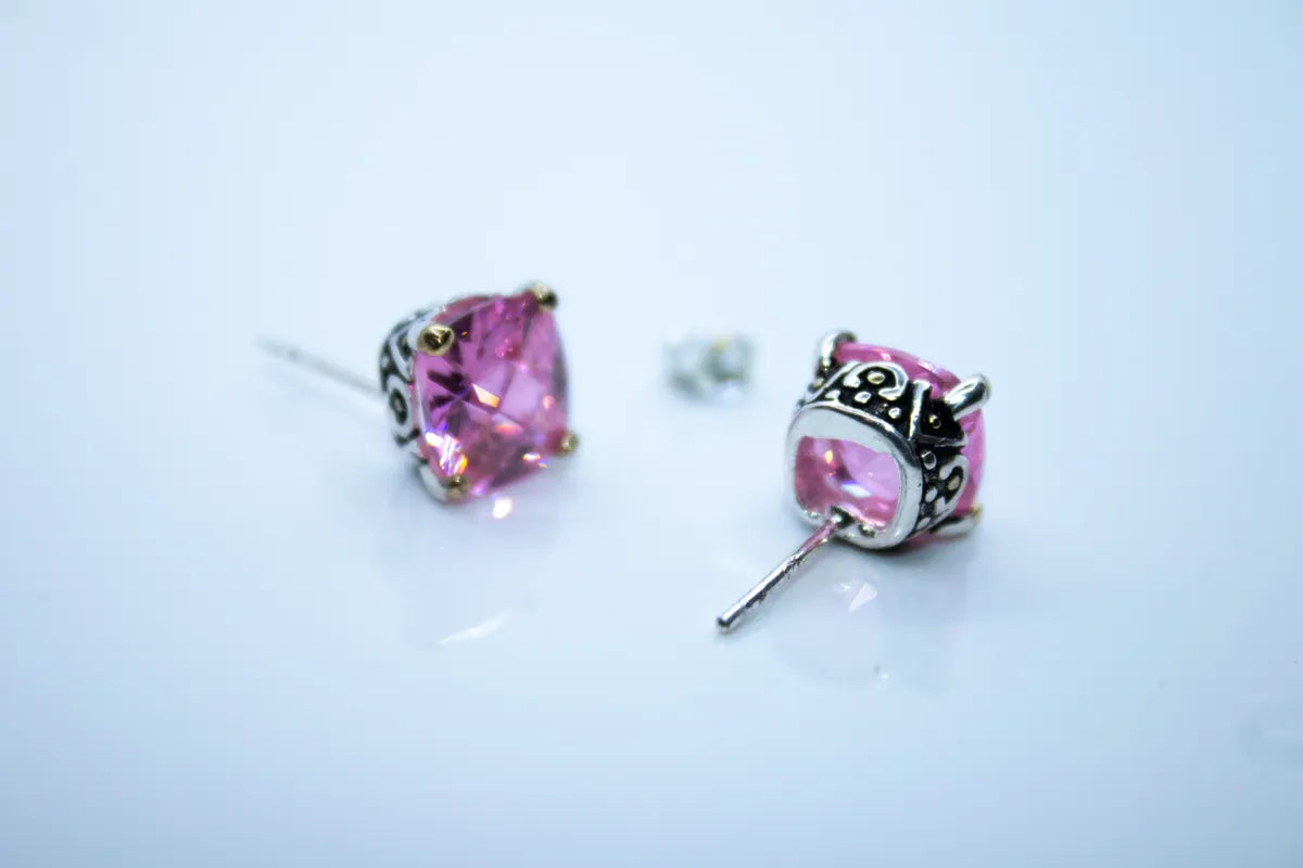 Sterling Silver Pink Stoned Studded Earrings