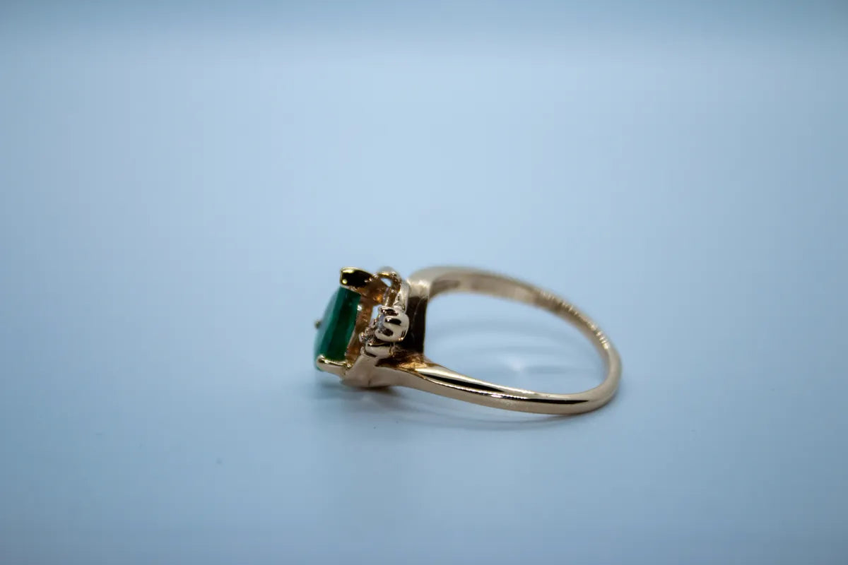 14 K Y/G Emerald and Diamond Estate Ring