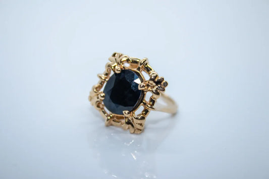14K Yellow Gold Deep Blue Sapphire Ring