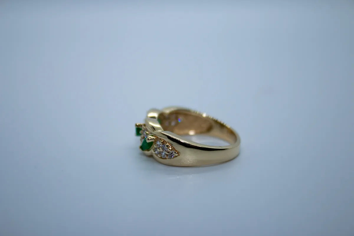 14 K Y/G Emerald and Diamond Ring