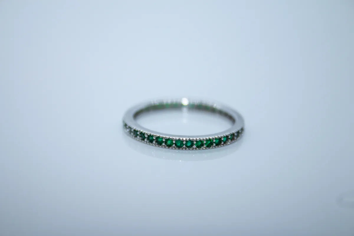 Sterling Silver Emerald Colored Eternity Ring