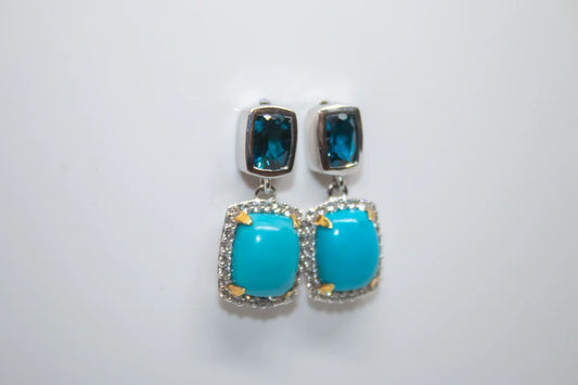 Sterling Silver Turquoise with Sky Blue Topaz and CZ Earrings