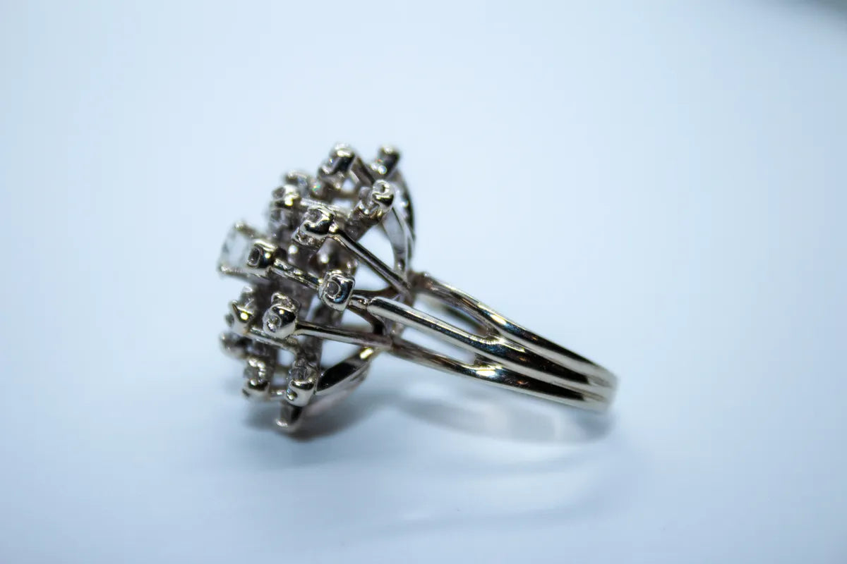 14K White Gold Estate Diamond Cluster Ring