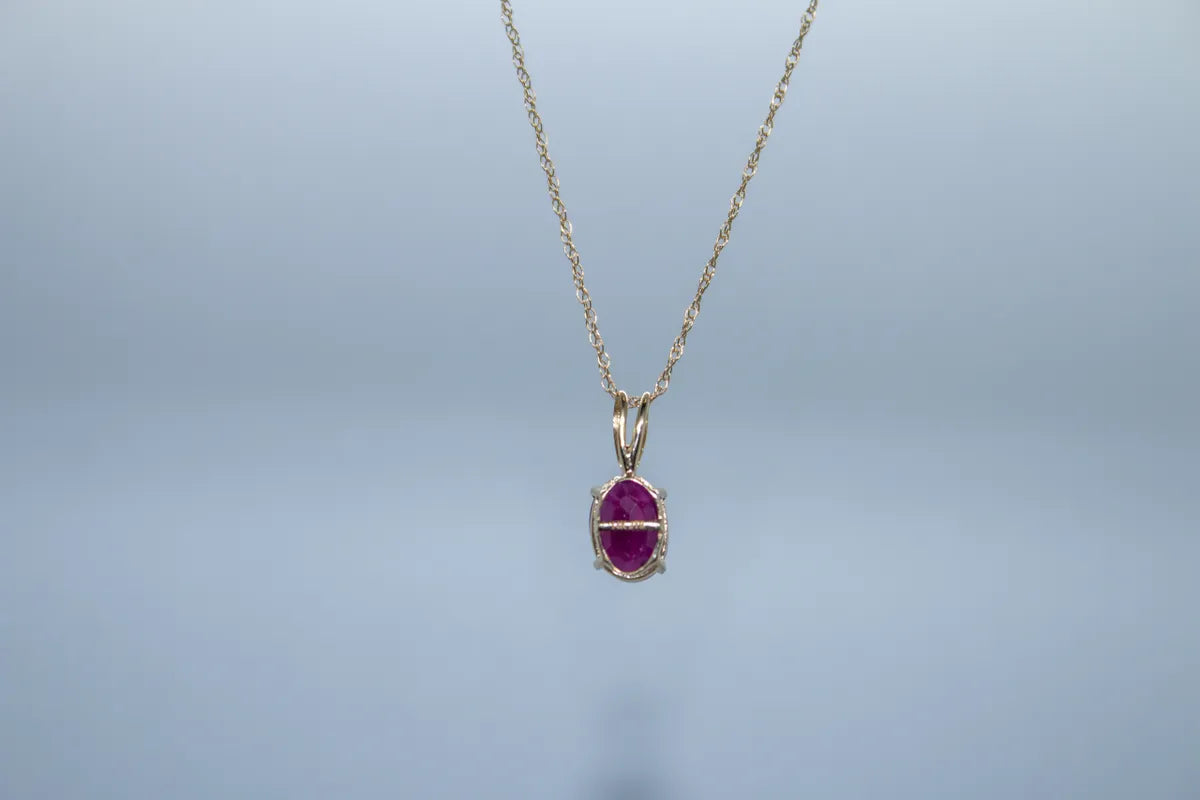 14K Yellow Gold Oval Ruby Pendant with Chain