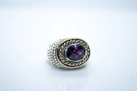 Sterling Silver Large CZ Purple Stone Ring