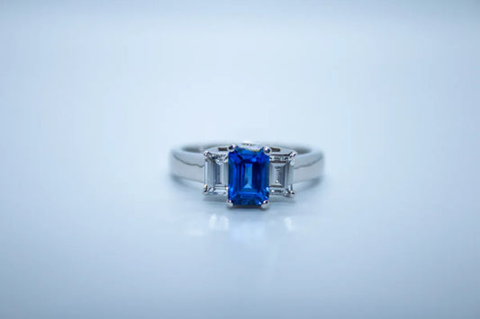 Custom 18K White Gold Estate Sapphire,Diamond Ring