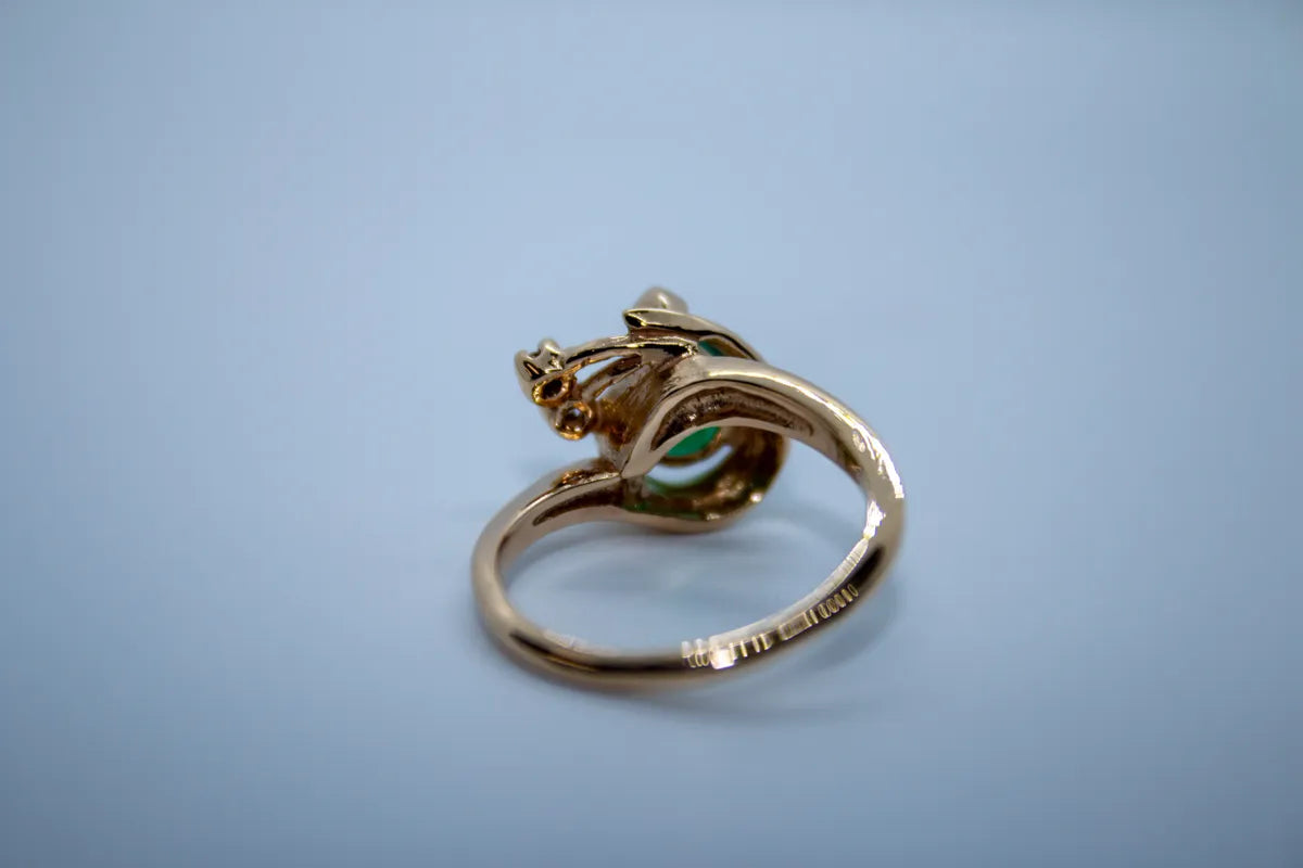 14 K Y/G Emerald and Diamond Estate Ring