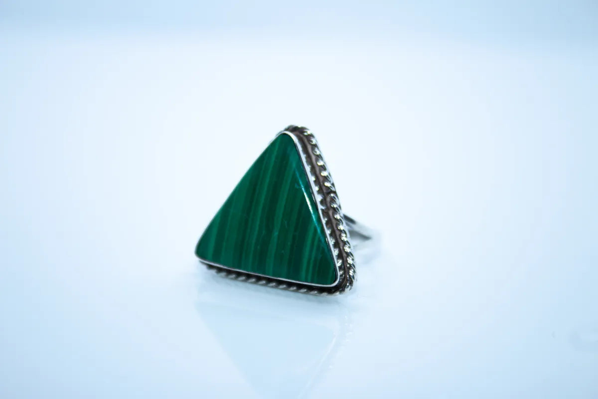 Sterling Silver Malachite Triangle Shaped Ring