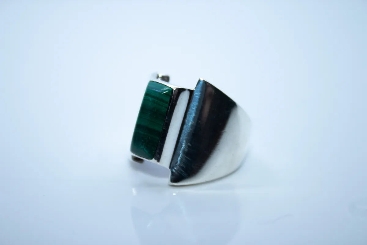 Sterling Silver Emerald Shaped Malachite Ring