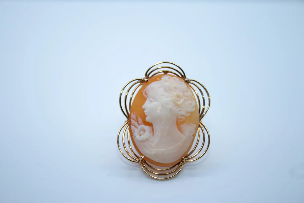 Vintage 14k Yellow Gold Shell Cameo Pendant/Pin