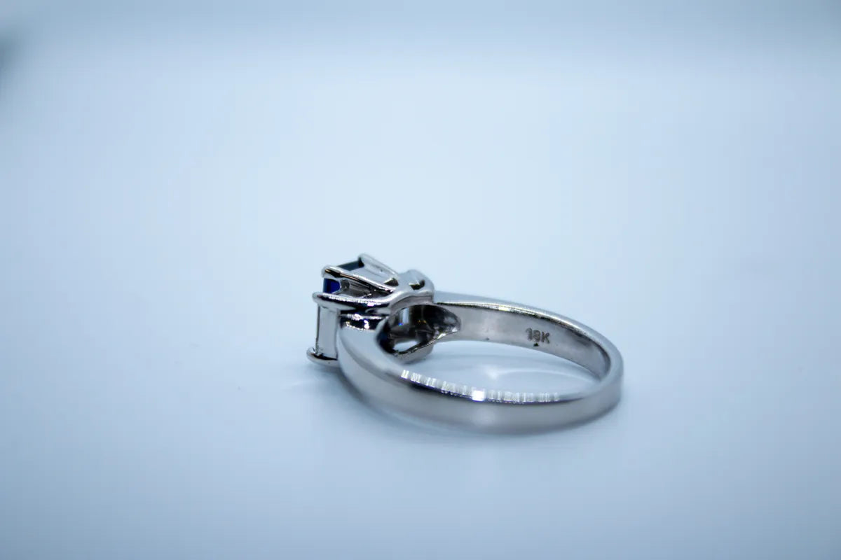 Custom 18K White Gold Estate Sapphire,Diamond Ring