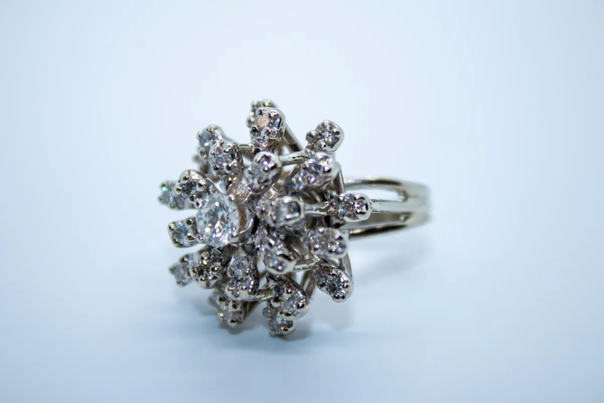 14K White Gold Estate Diamond Cluster Ring