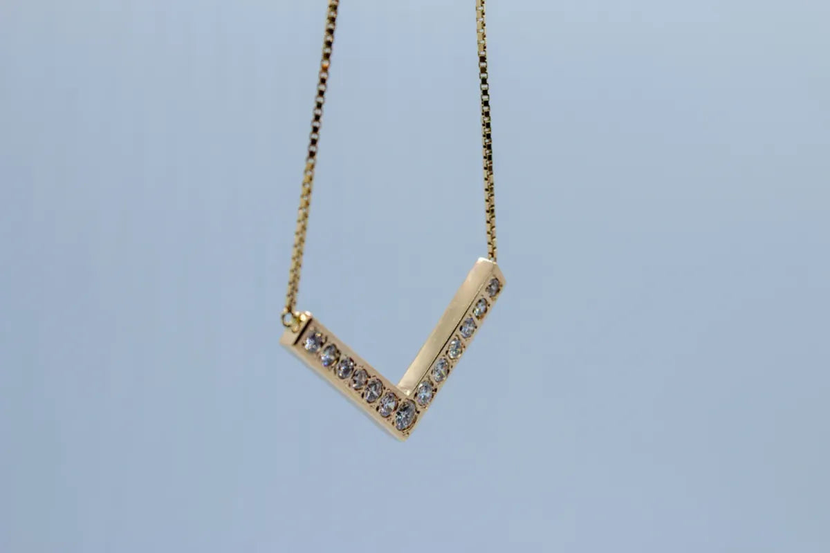 14 K Y/G Diamond V Pendant with Chain