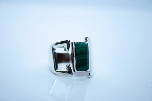 Sterling Silver Emerald Shaped Malachite Ring