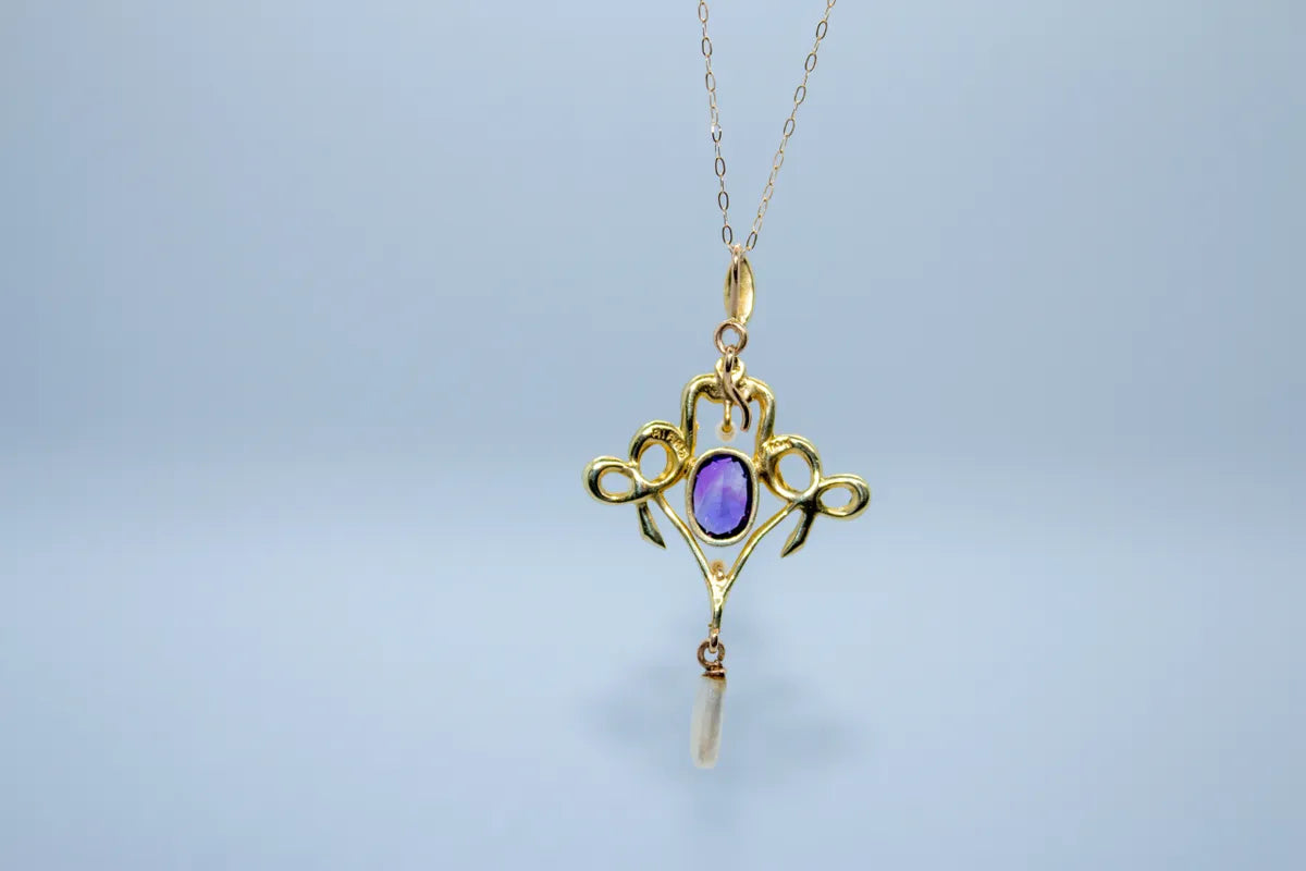 14 K Y/G Amethyst, Pearl Estate Necklace