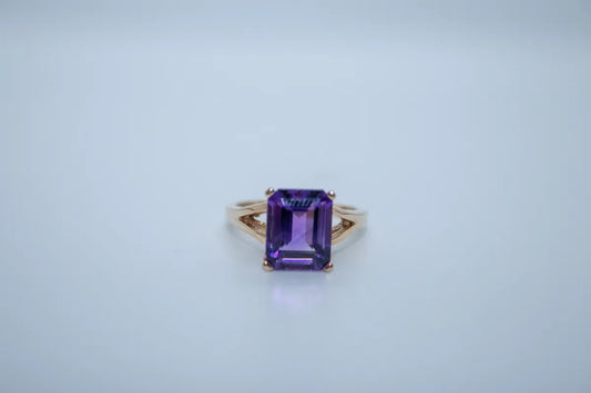 14 K Y/G Amethyst Ring, Emerald Cut, Size 5 1/2