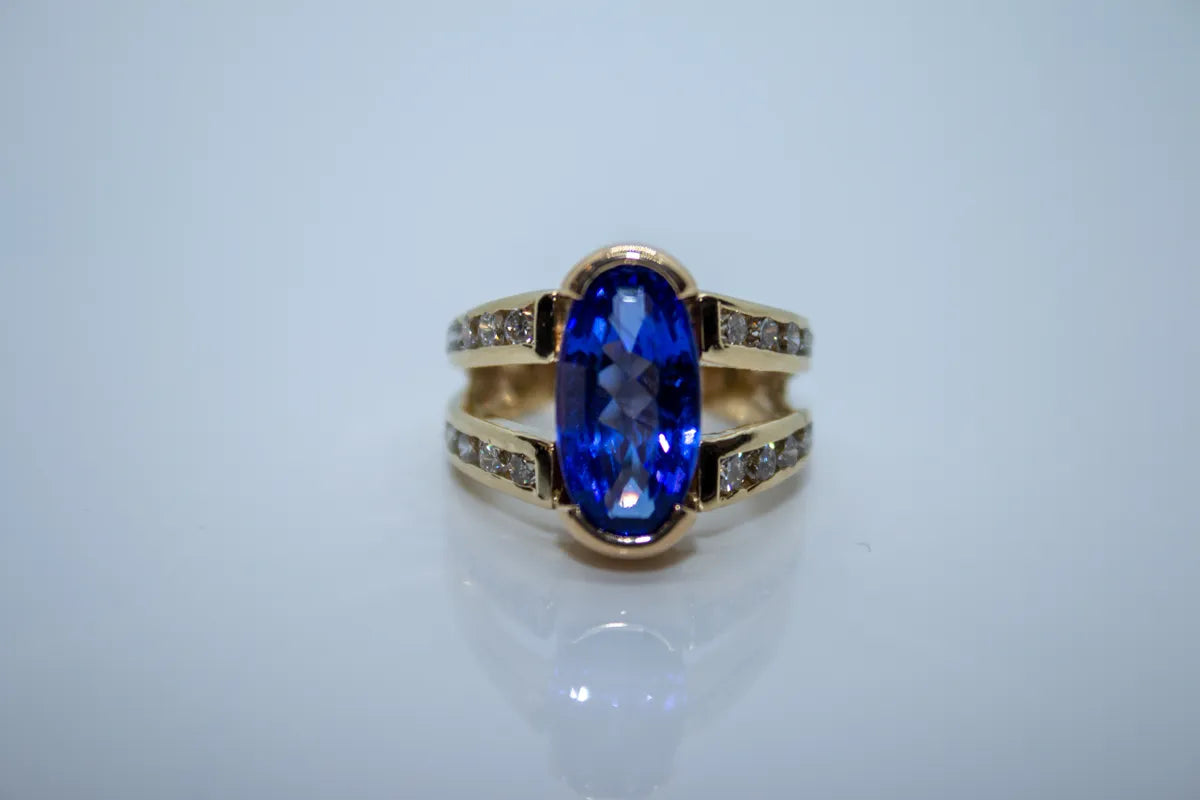 14K Yellow Gold Sapphire and Diamond Ring