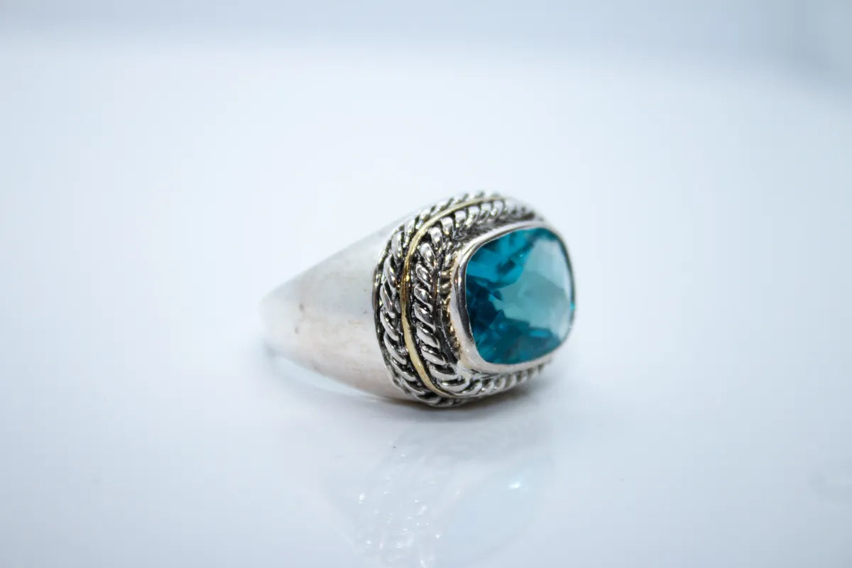 Sterling Silver Large CZ Blue Stone Ring
