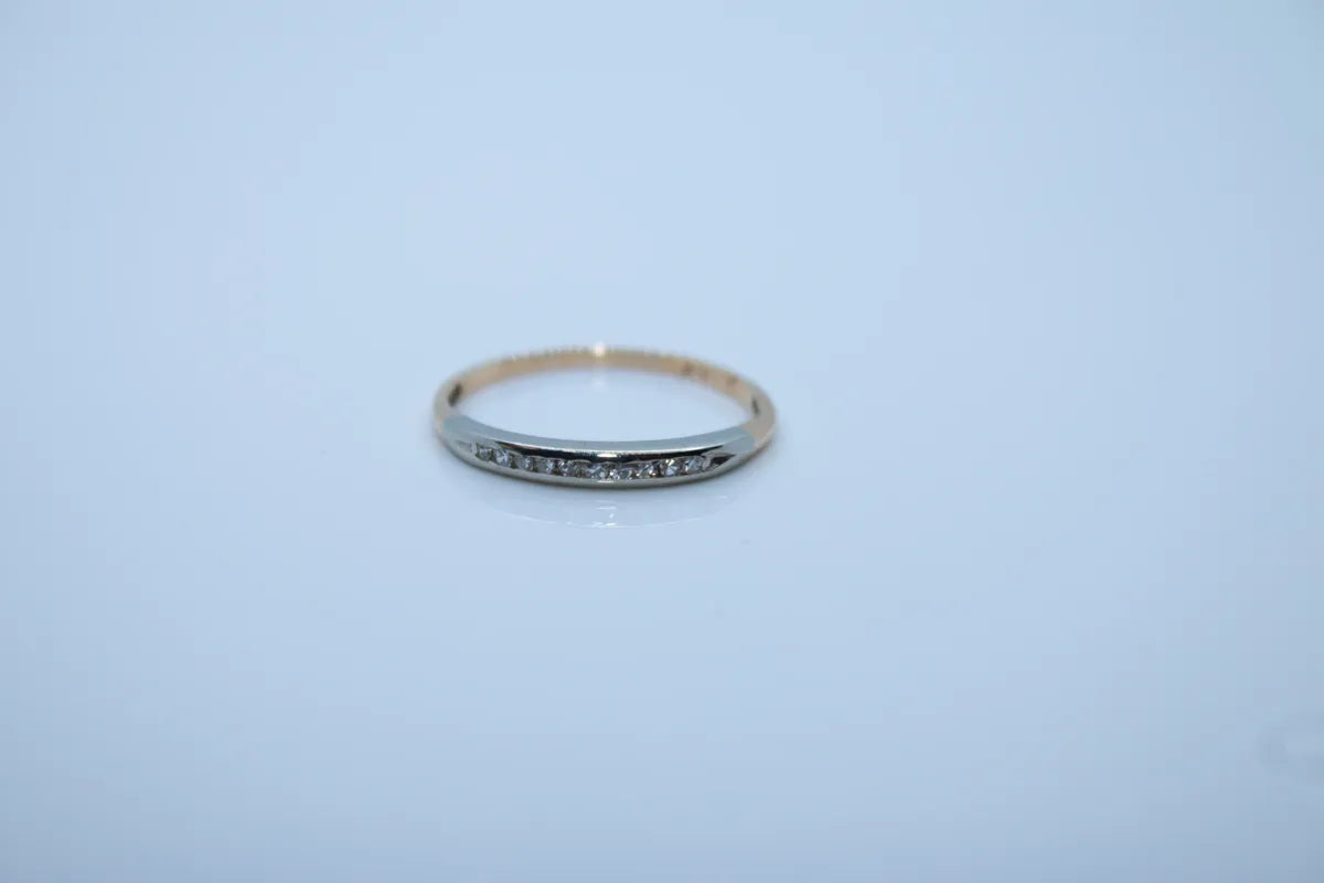 14 K Yellow and White Gold Diamond Wedding Band