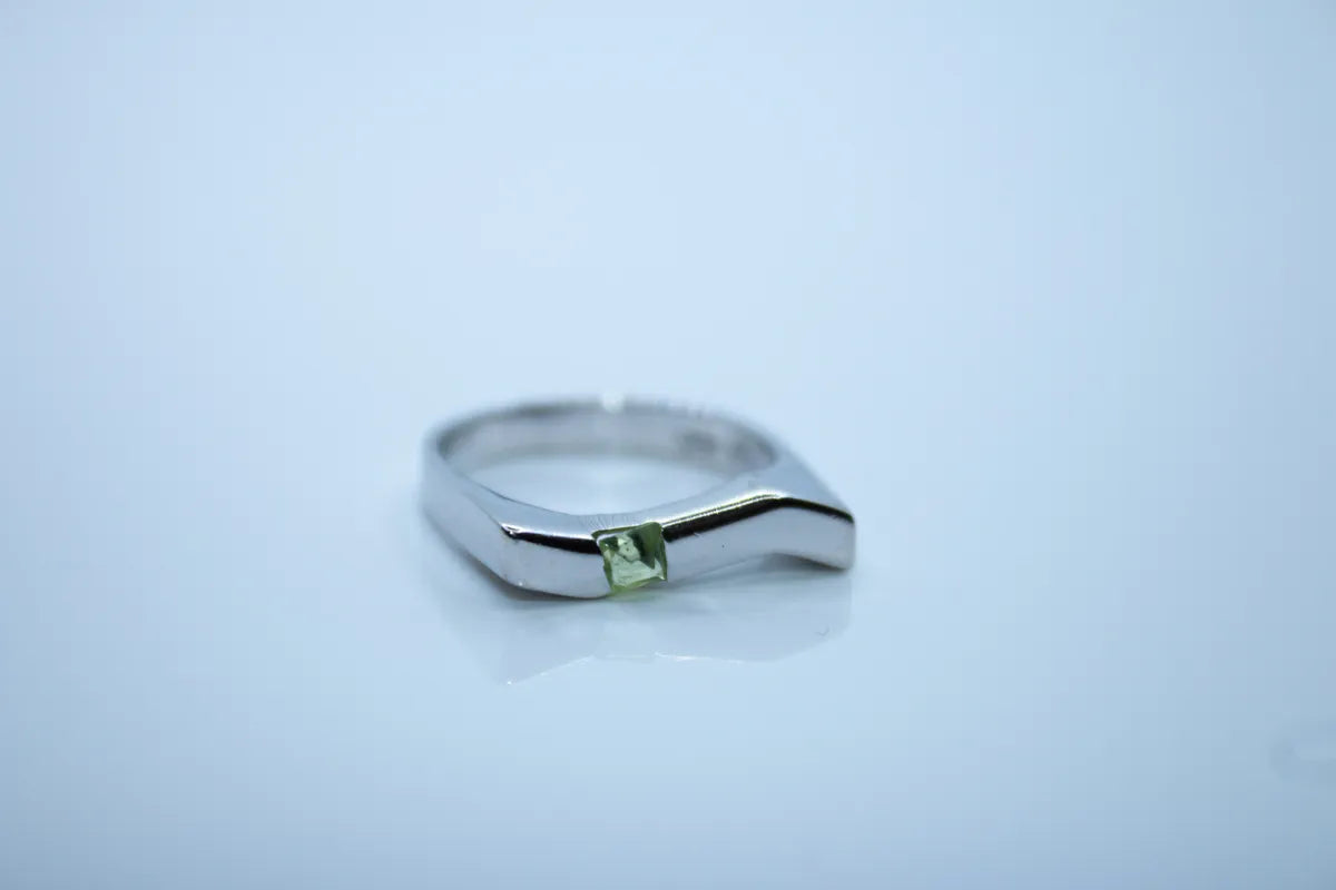 Sterling Silver Green Stone CZ Ring, geometric ring