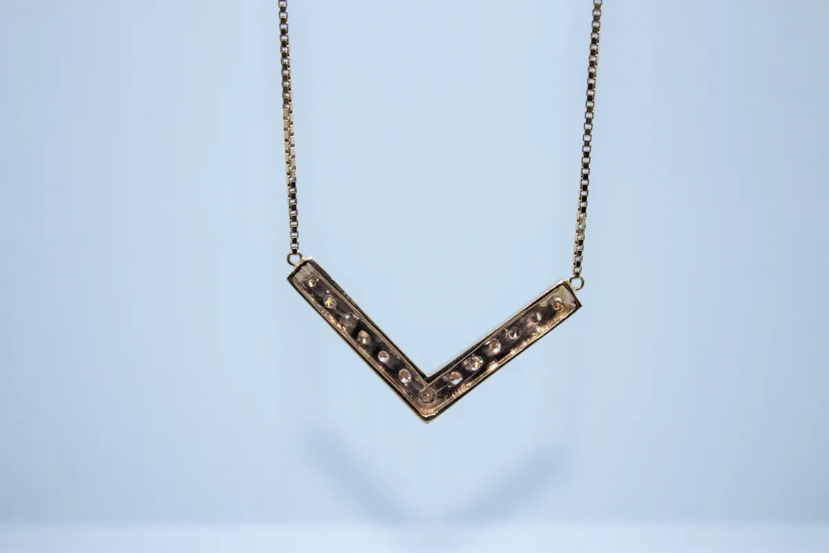 14 K Y/G Diamond V Pendant with Chain