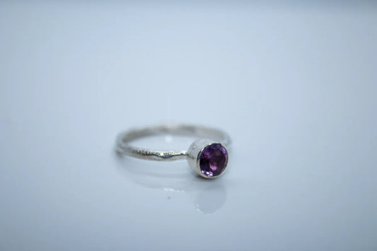 Sterling Silver, Round Cut, Amethyst Ring
