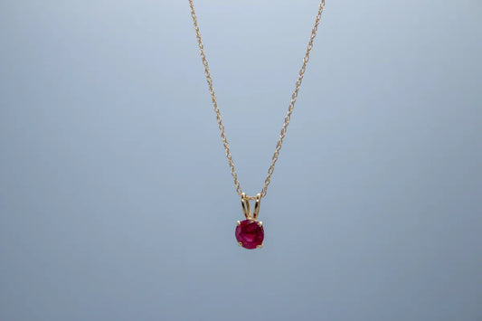 14 K Yellow Gold Ruby Pendant with Chain