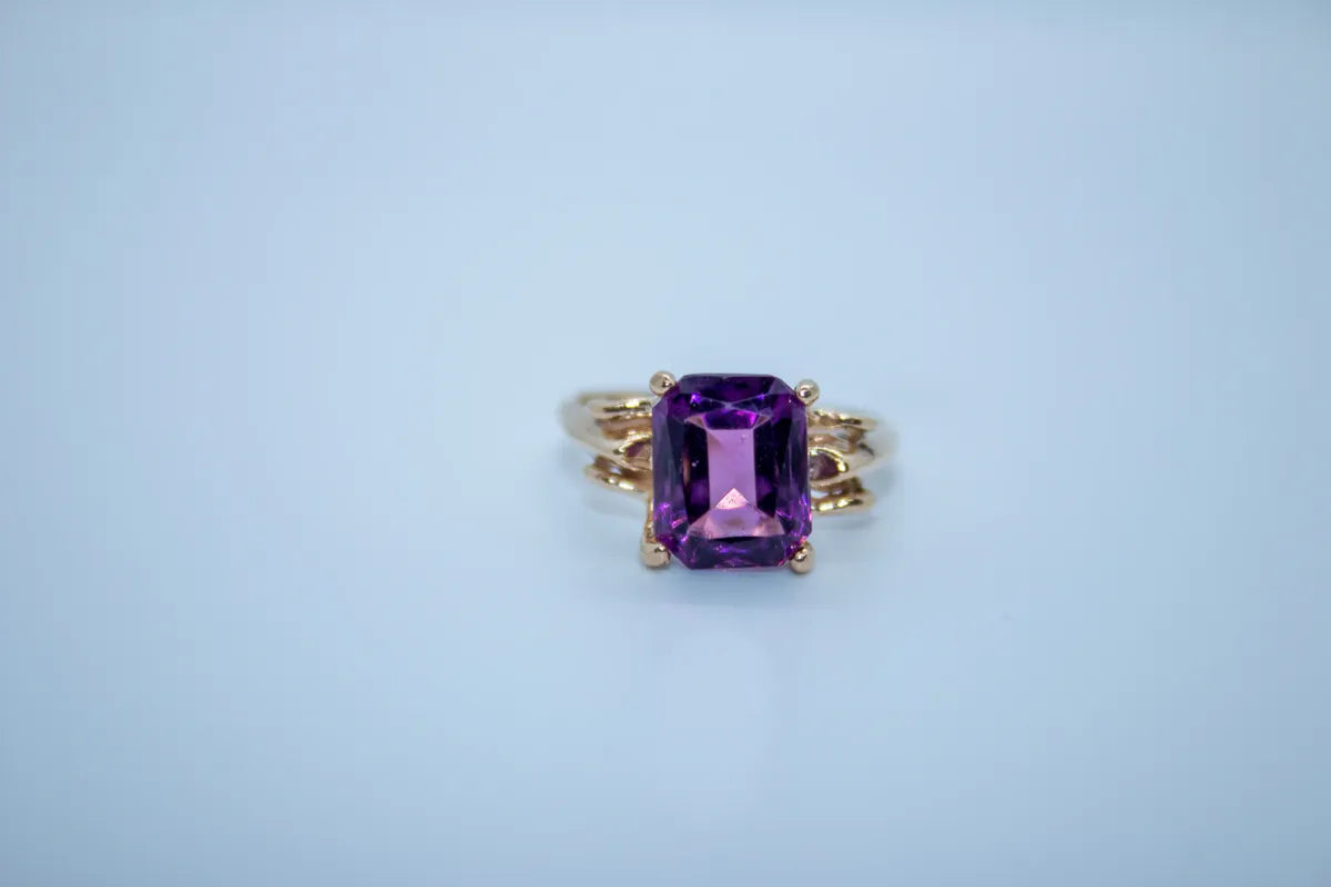 14 K Y/G Amethyst Ring, Emerald Cut