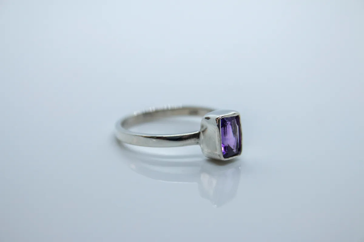 Sterling Silver Amethyst Ring, Emerald Cut