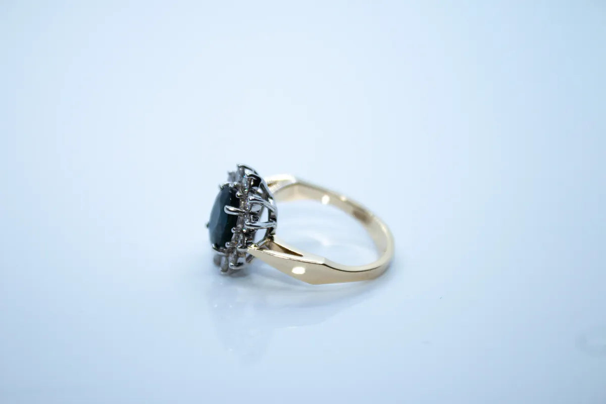 14K Yellow Gold Sapphire, Diamond Ring