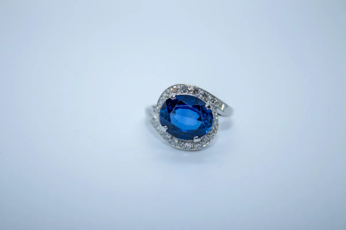 14 K WG Estate Sapphire with Diamond 6 CTW