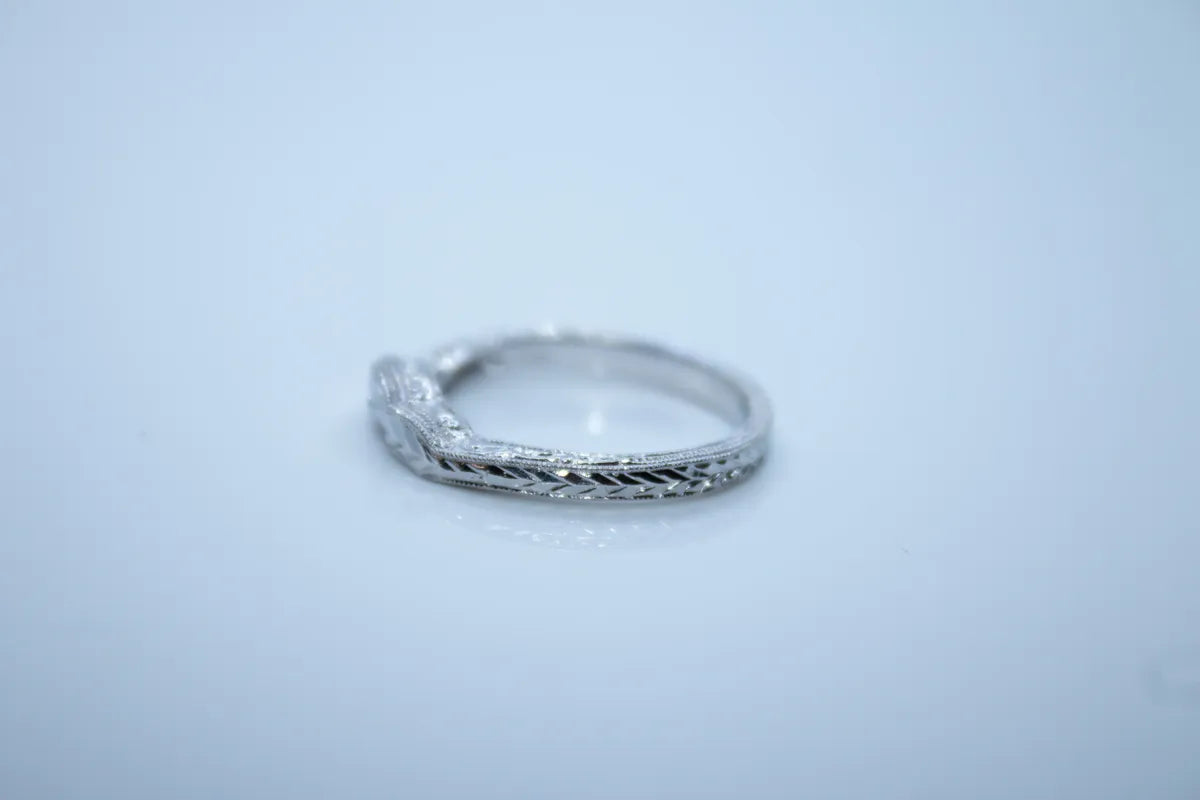 Platinum Diamond Carved Band