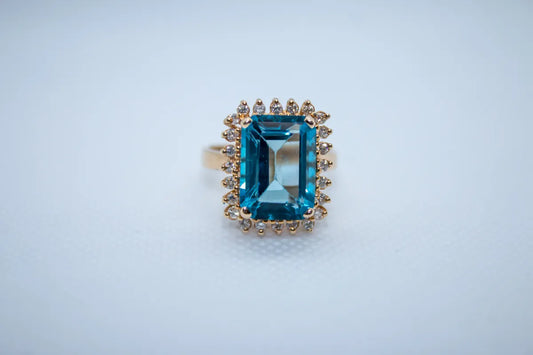14 K Y/G London Blue Topaz and Diamond Ring
