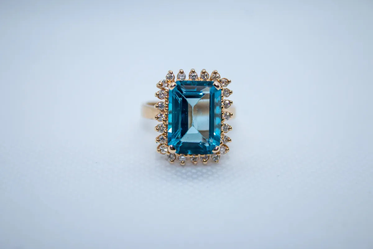 14 K Y/G London Blue Topaz and Diamond Ring