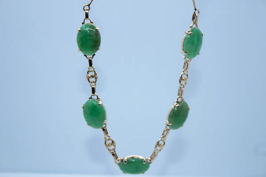 14 K Yellow Gold Estate Jade Necklace