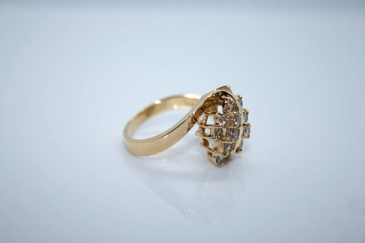 14 Karat Yellow Gold Diamond Cluster Ring