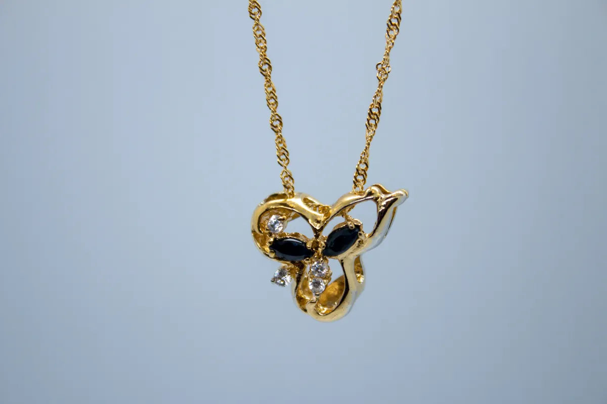14 K Yellow Gold Sapphire, Diamond Necklace