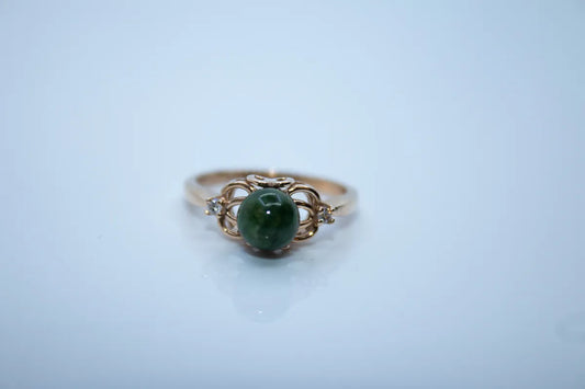 14K Yellow Gold Jade and Diamond Ring