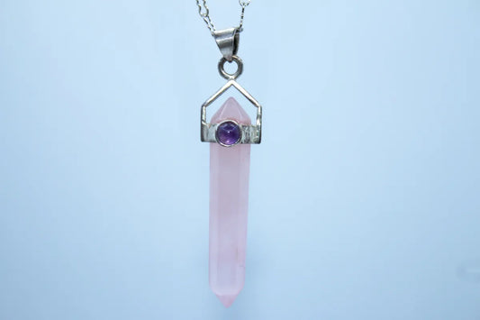 Sterling Silver Pink Quartz Crystal Necklace