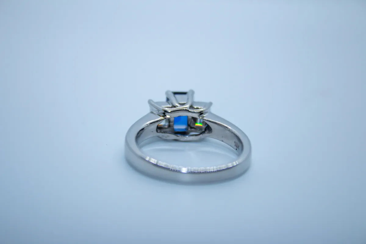 Custom 18K White Gold Estate Sapphire,Diamond Ring