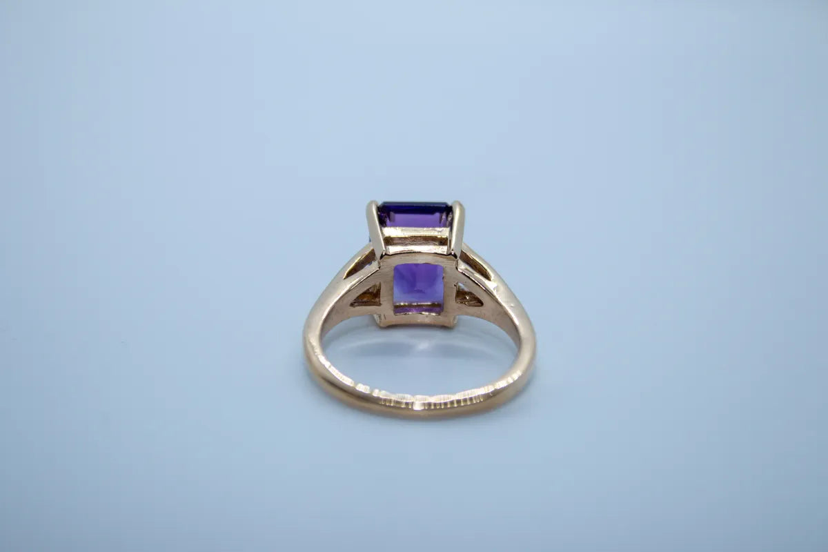 14 K Y/G Amethyst Ring, Emerald Cut, Size 5 1/2