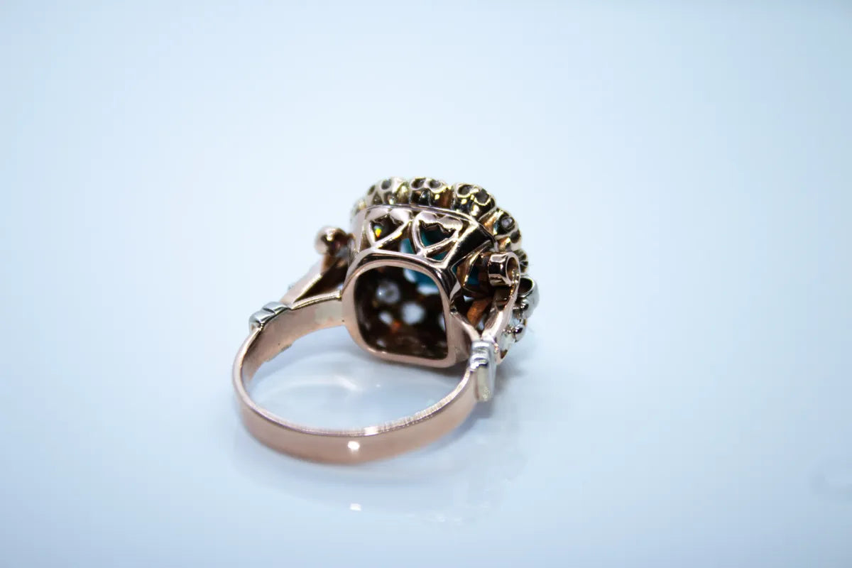 14K Rose Gold and White Gold Sapphire and Diamond Ring